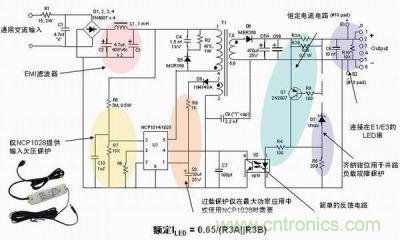 安森美半導(dǎo)體離線式第二代LED驅(qū)動(dòng)器NCP1014/1028的應(yīng)用示意圖。