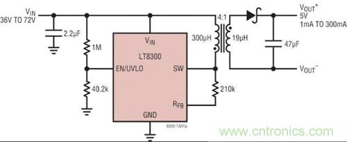 具主端輸出電壓檢測(cè)功能的 LT8300 反激式轉(zhuǎn)換器