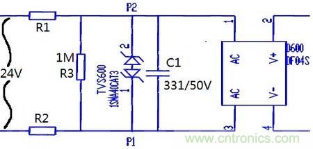 案例1：輸入端24V波動(dòng)，R1和R2常被燒壞。