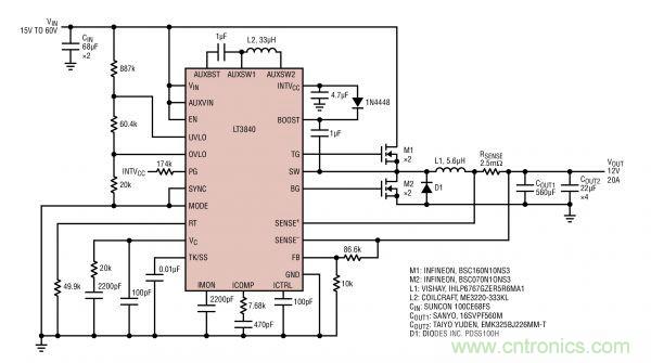 電路分享：基于LT3840電源設計應用的電路圖