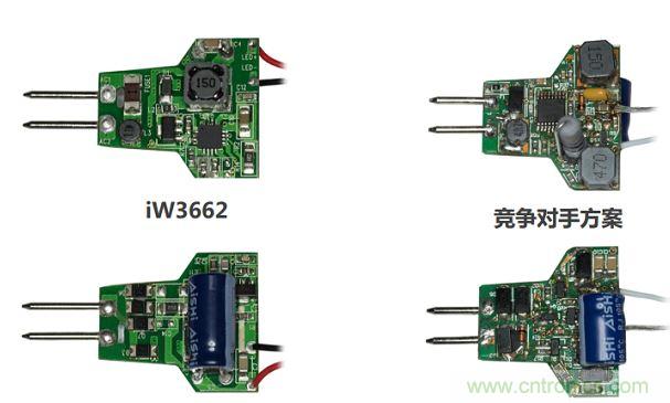 iW3662與競爭對手方案相比，所需外部元器件的數(shù)量大幅降低