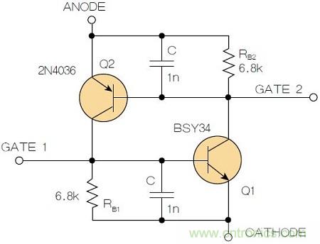 圖2：增加兩個(gè)電容值為1nF的SMD陶瓷電容器后，可以在ΔV達(dá)到10V的情況下防止導(dǎo)通。