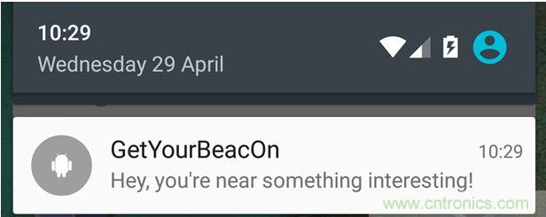 圖10 – 安卓系統(tǒng)通知，提示附近發(fā)現(xiàn)Beacon