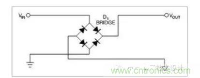 是一個(gè)橋式整流器，不論什么極性都可以正常工作，但是有兩個(gè)二極管導(dǎo)通，功耗是圖1的兩倍.