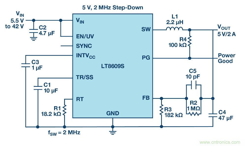 具 2.5 μA 靜態(tài)電流和超低 EMI 輻射的 42 V、2 A/3 A 峰值同步降壓型穩(wěn)壓器